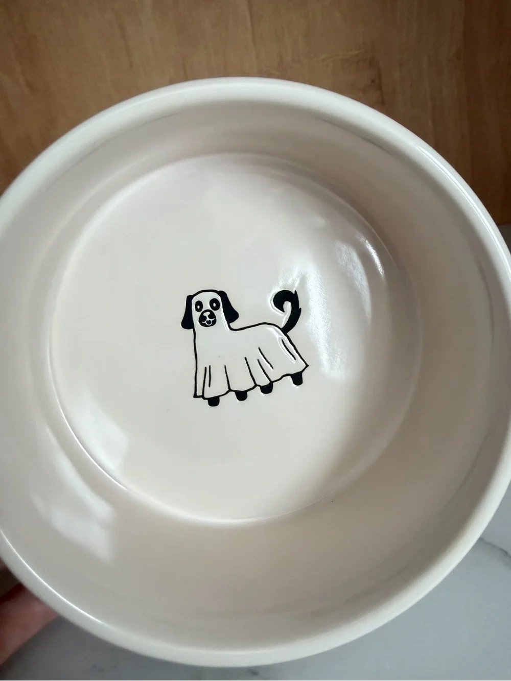 Rae Dunn HEY BOO Halloween Dog Pet Bowl Ghost Costume Ceramic